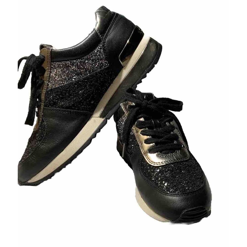 MICHAEL KORS Allie Trainer Black Fashion Leather Sneakers Shoes Size 7M